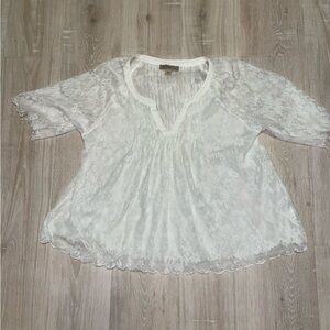 Vintage America Sheer White Lace Babydoll Blouse XL